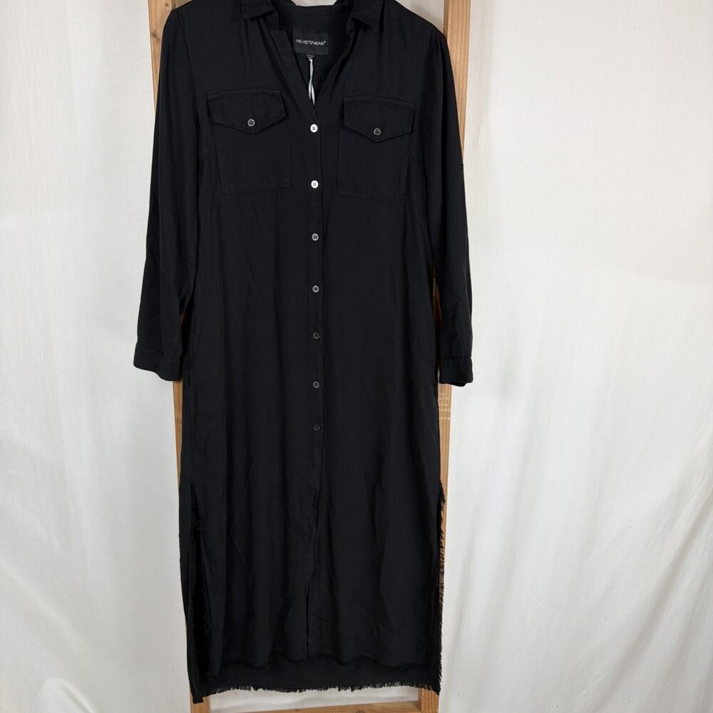 NWT Velvet Heart Black Long Sleeve Button Up Duster Size XS Shirt Dress Casual
